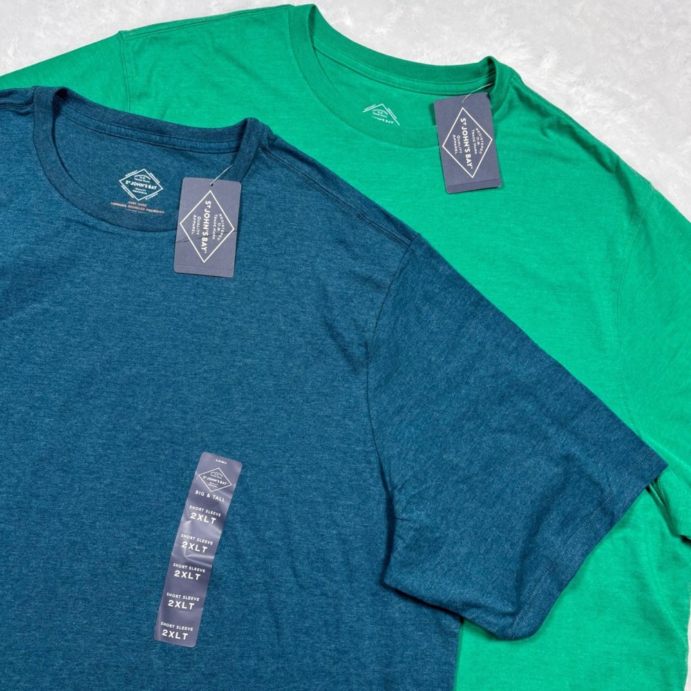 NEW Lot of 2 St Johns Bay T-Shirt Men 2XLT Green Blue Moisture Wicking Big Tall